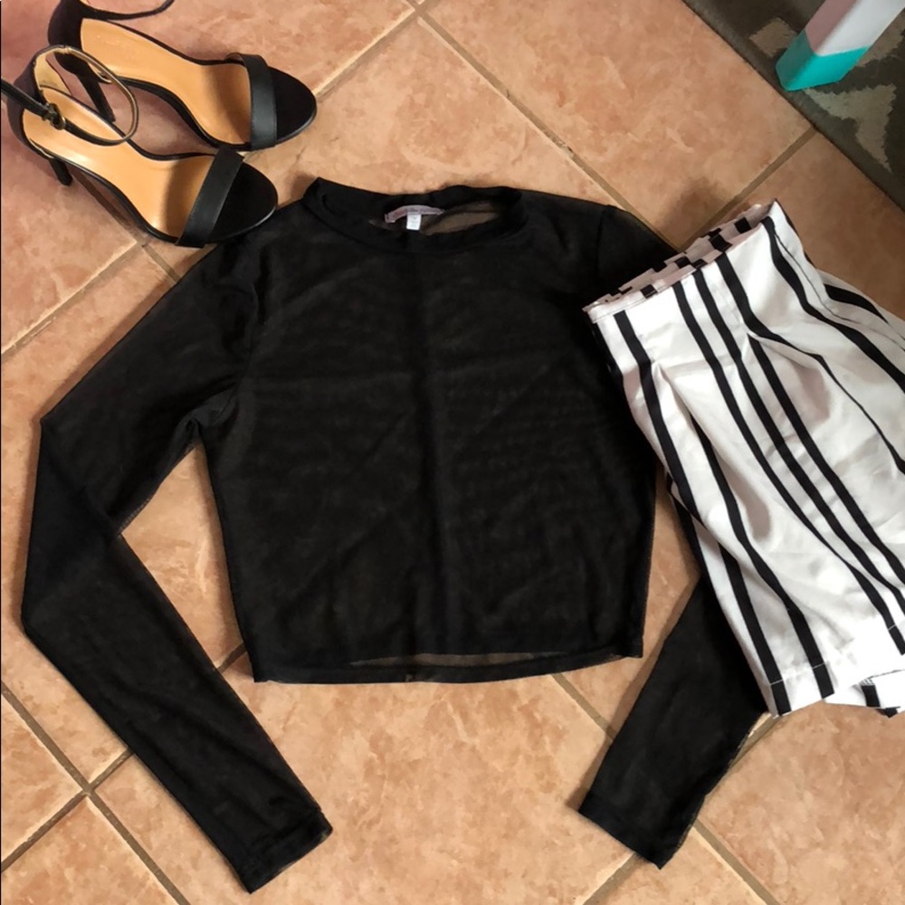 Long Sleeve Mesh Crop Top